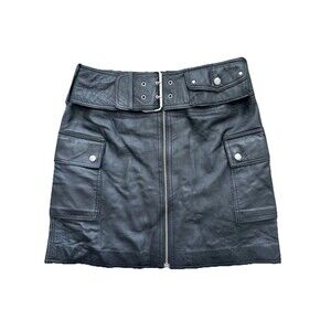 INC Black Genuine Leather Mini Skirt Sz 6 Grunge Rave Dark Romantic Witchy Moto